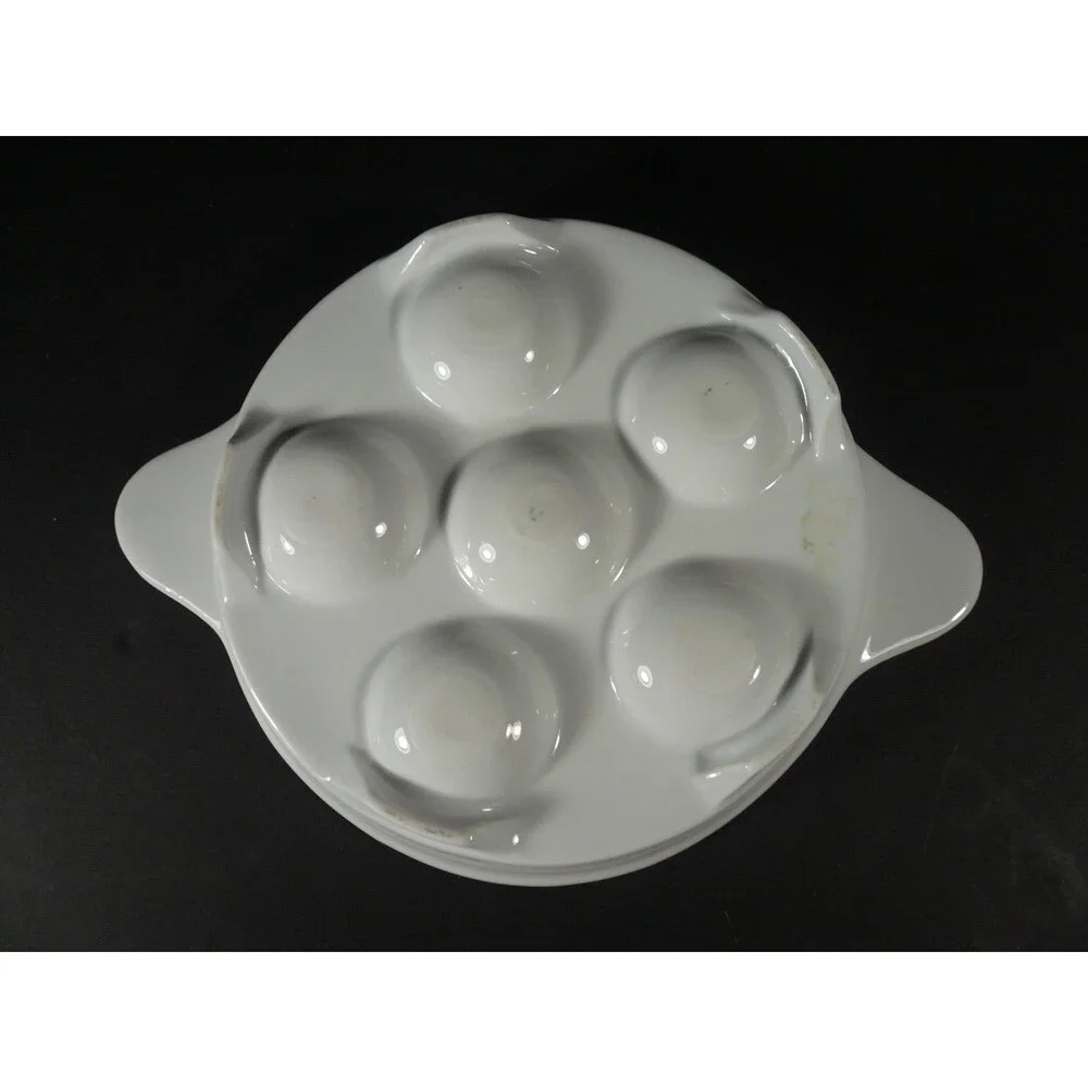 White Porcelain Snail Mushroom 6 Well Footed Escargot Casserole Dish Plate 6½